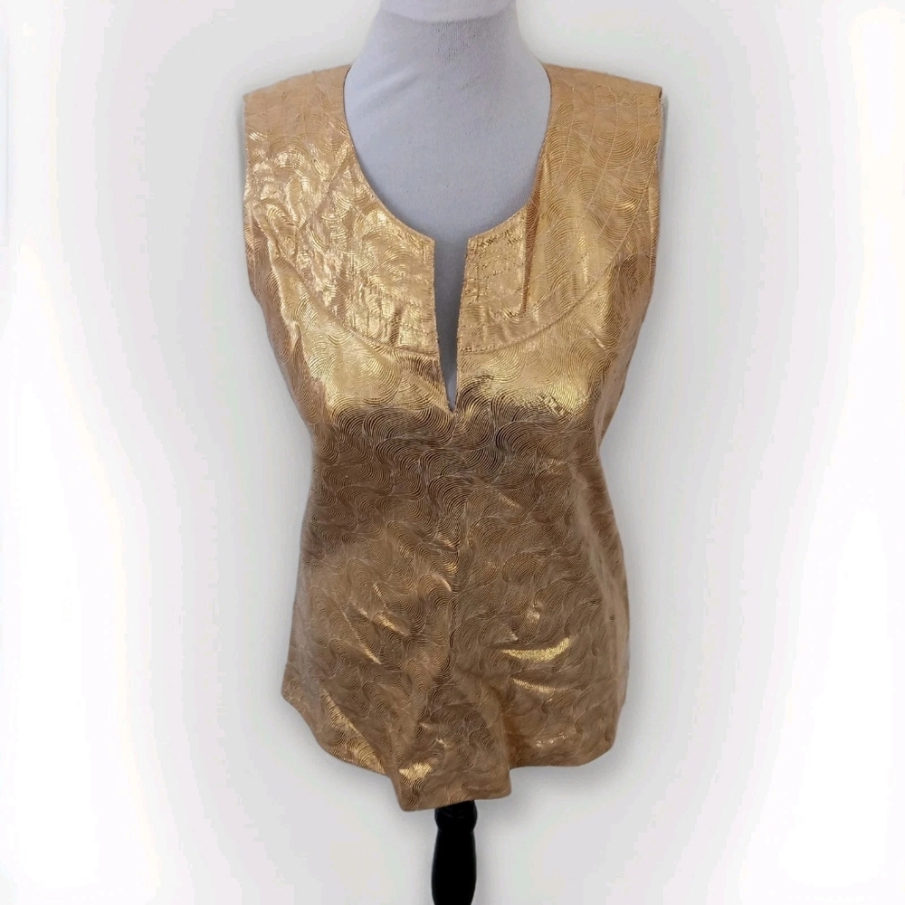 Tory Burch Silk Blend Luxe Gold Metallic Top $350 Stephanie Collection. Like New - Picture 9 of 13